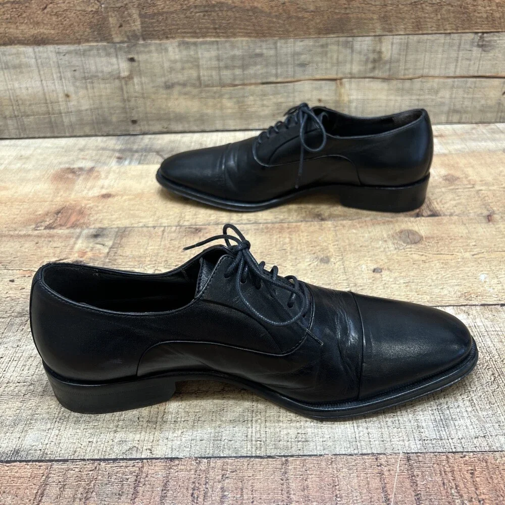 Bruno Magli Mens Black Leather Cap Toe Dress Shoes Size 6.5 UK 8.5 US